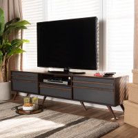 Baxton Studio LV15TV15130-Columbia/Dark Grey-TV Naoki Modern and Contemporary Two-Tone Grey and Walnut Finished Wood TV Stand with Drop-Down Compartments